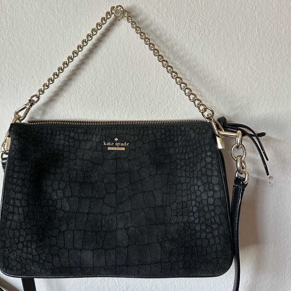 Kate Spade Black Croc-Embossed Shoulder Bag